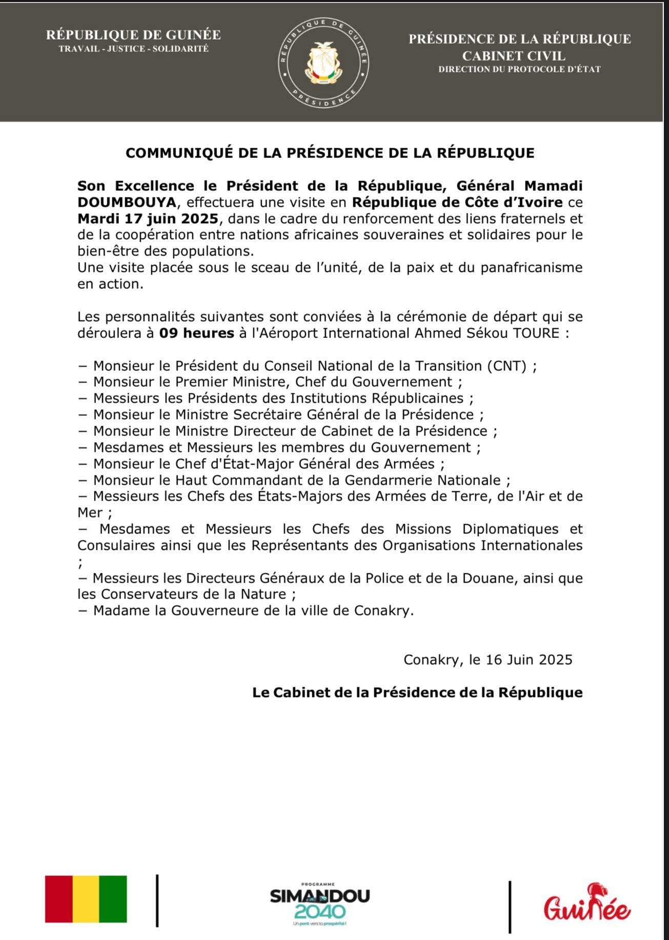 Coopération Guinée-Ivoire : Général Mamadi Doumbouya attendu à Abidjan demain mardi
