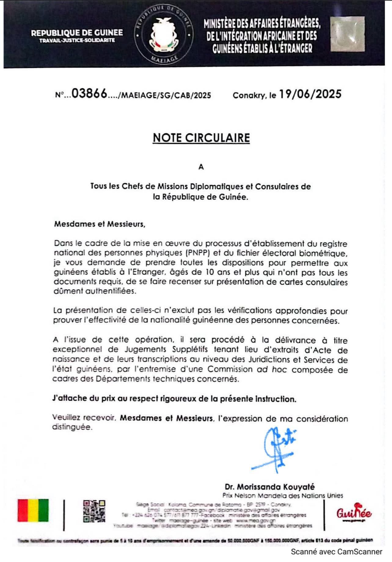 Recensement biométrique : les guinéens vivant à l’étranger peuvent se faire recenser grâce à leur carte consulaire (note circulaire)