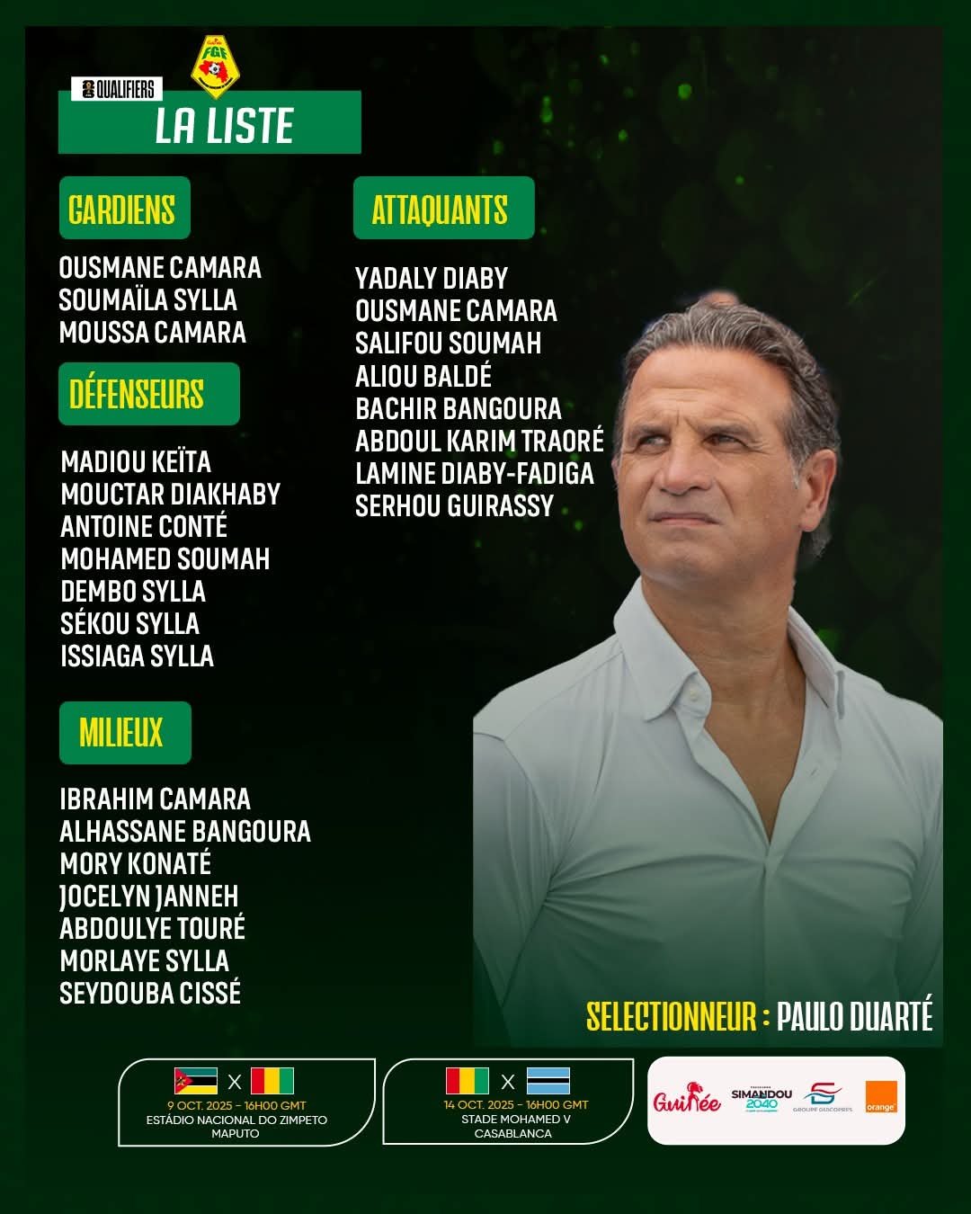 Coupe du monde 2026 : Paulo Duarte dévoile une liste de 25 joueurs